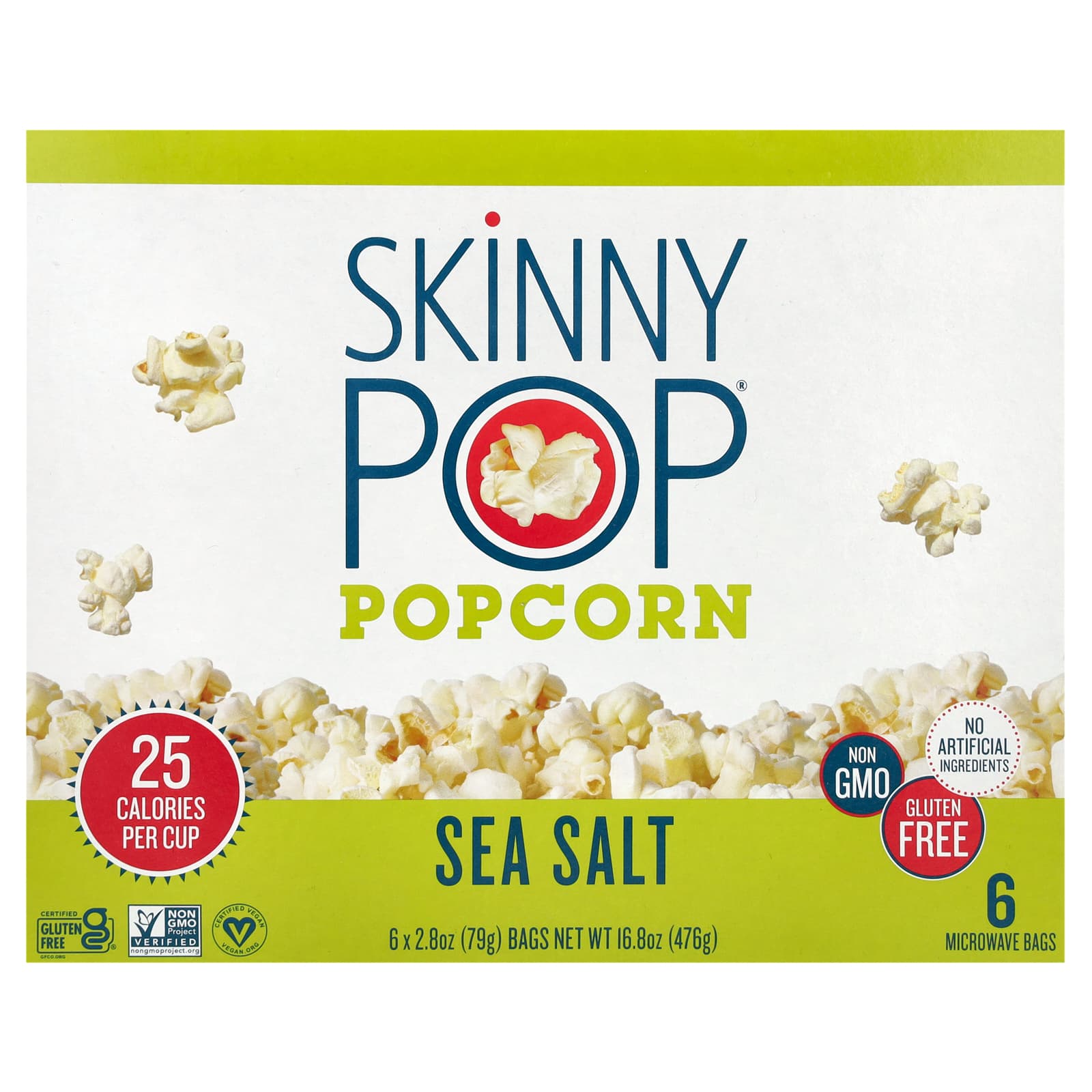 SkinnyPop, Popcorn, Sea Salt, 6 Bags, 2.8 oz (79 g) Each - Image 1