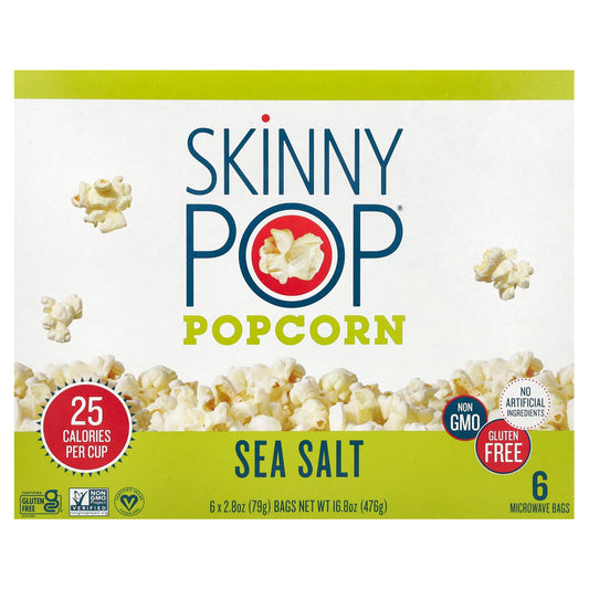 SkinnyPop, Popcorn, Sea Salt, 6 Bags, 2.8 oz (79 g) Each - Image 1