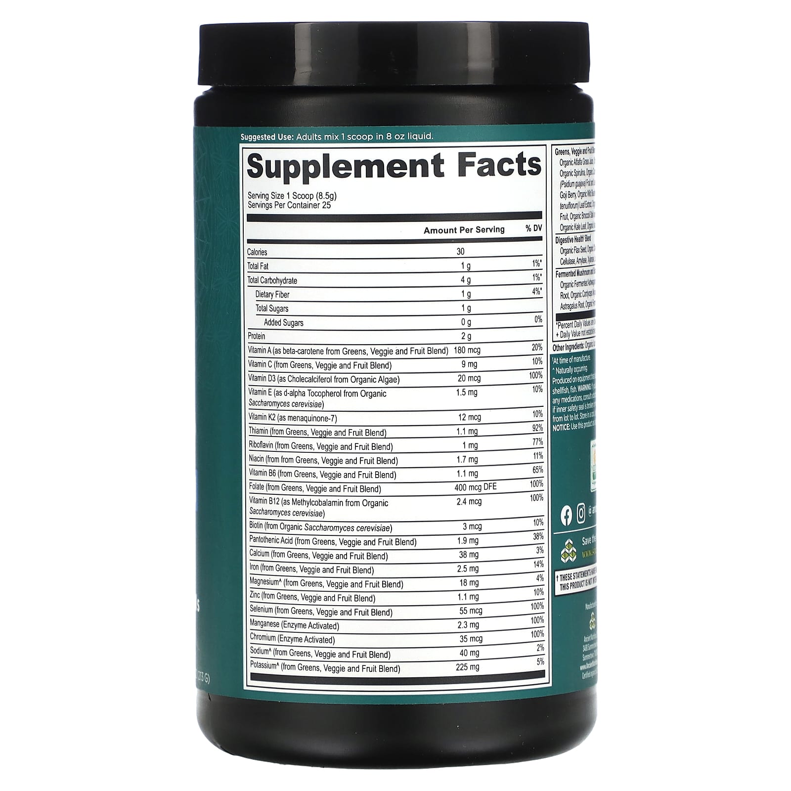 Ancient Nutrition Organic Super Greens & Multivitamin Supplement - Image 2