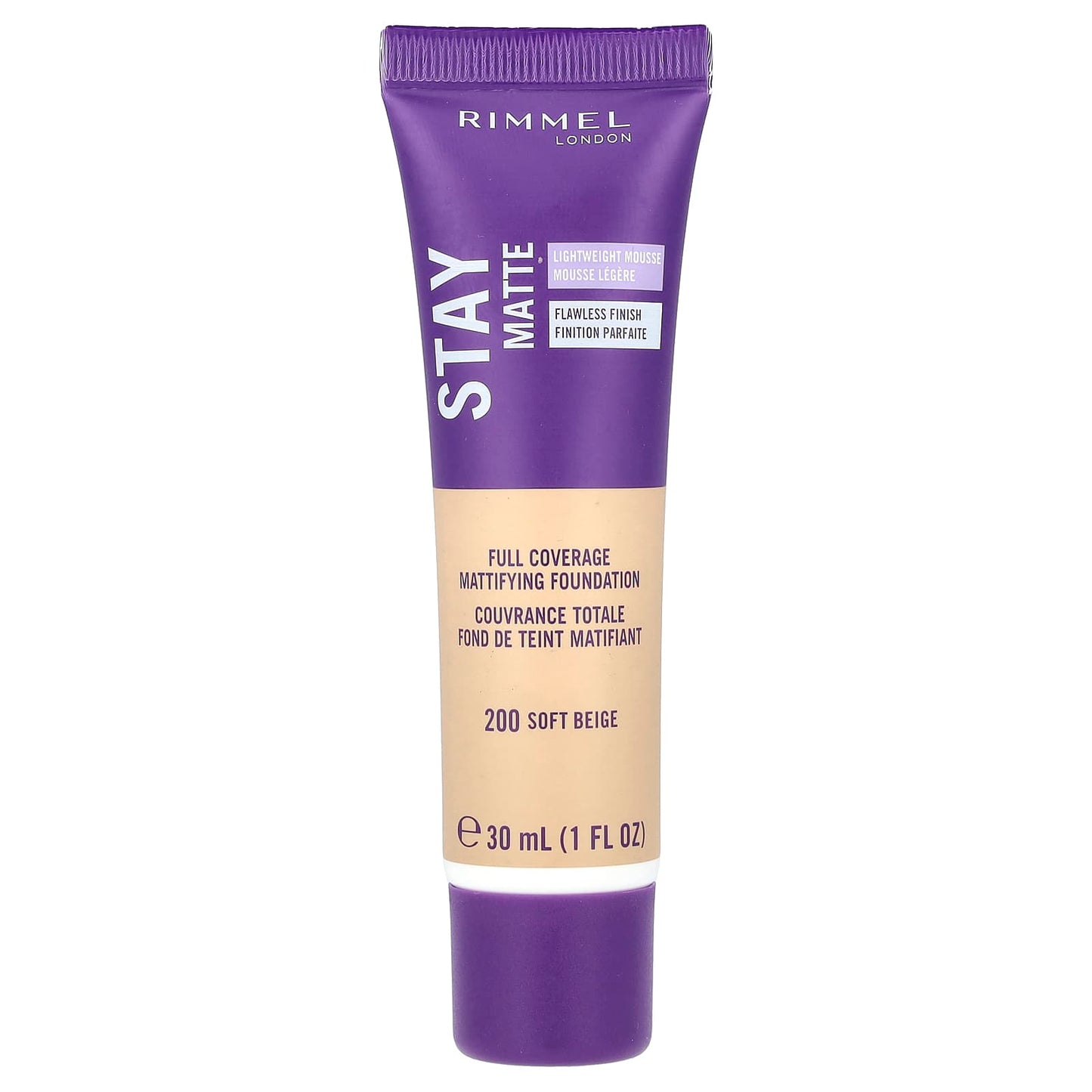 Rimmel London, Stay Matte, Full Coverage Mattifying Foundation, 200 Soft Beige, 1 fl oz (30 ml) - Image 1