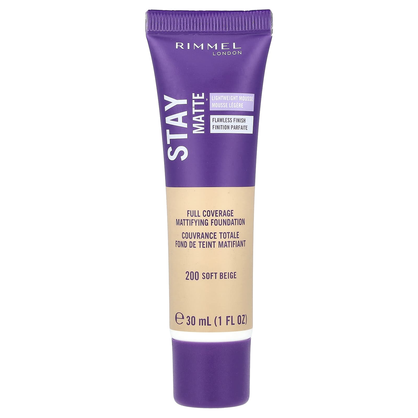 Rimmel London, Stay Matte, Full Coverage Mattifying Foundation, 200 Soft Beige, 1 fl oz (30 ml) - Image 1