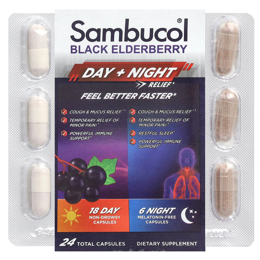 Sambucol, Black Elderberry, Day + Night Relief , 24 Capsules - Image 1