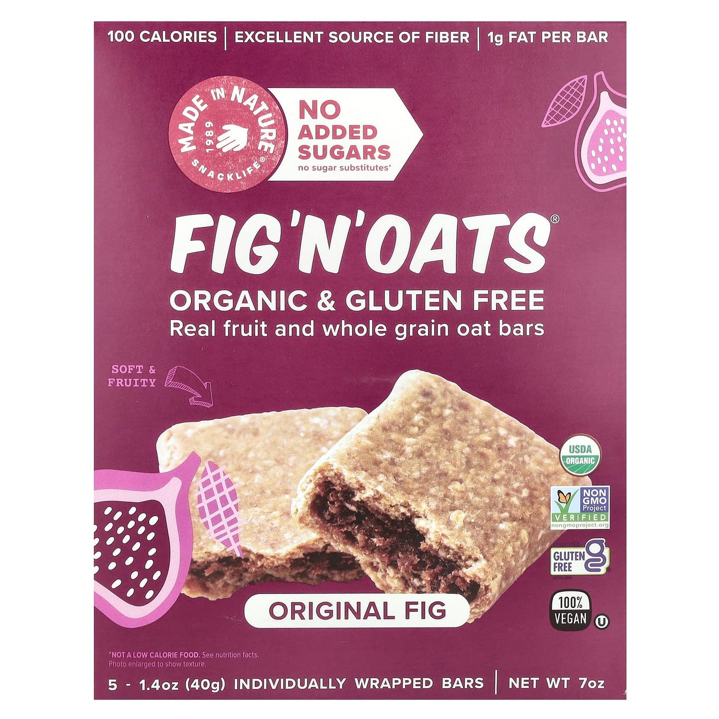 Made in Nature, Fig 'N' Oats®, Original Fig, 5 Individually Wrapped Bars, 1.4 oz (40 g) Each - Image 1