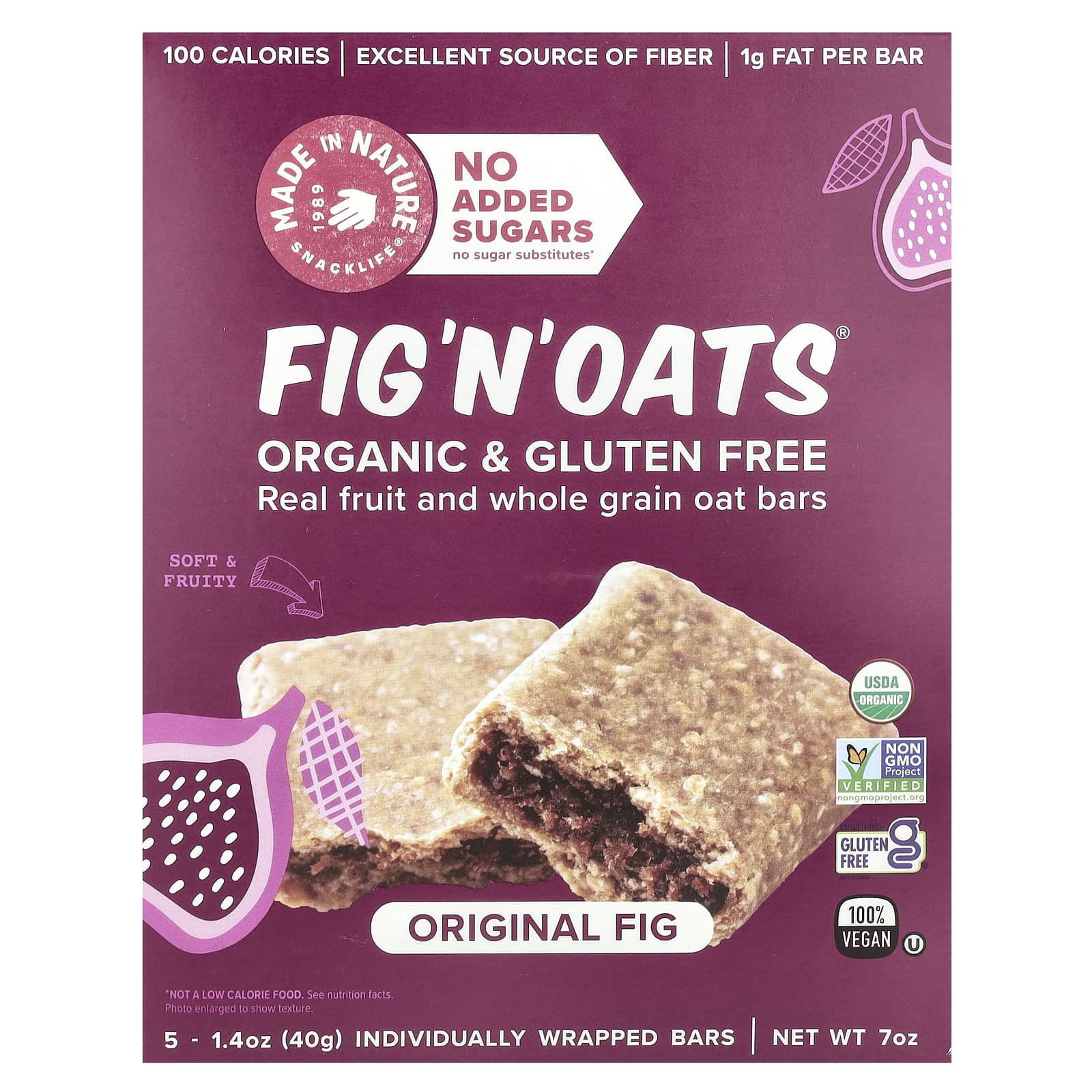 Made in Nature, Fig 'N' Oats®, Original Fig, 5 Individually Wrapped Bars, 1.4 oz (40 g) Each - Image 1