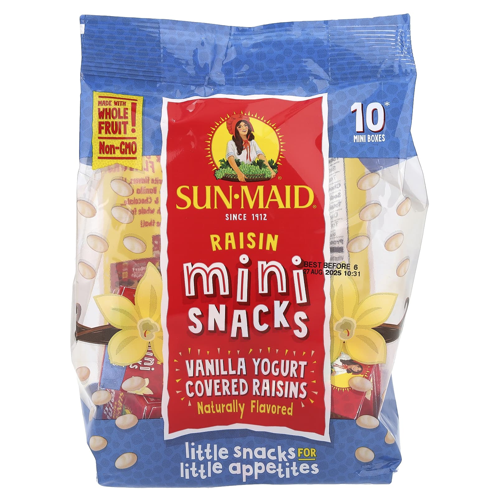 Sun-Maid, Yogurt Covered Raisins, Mini-Snacks, Vanilla, 10 Mini-Boxes, 5 oz (142 g) - Image 1