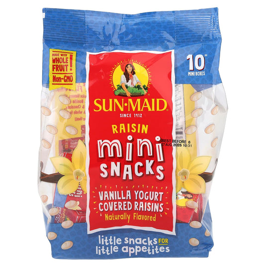 Sun-Maid, Yogurt Covered Raisins, Mini-Snacks, Vanilla, 10 Mini-Boxes, 5 oz (142 g) - Image 1