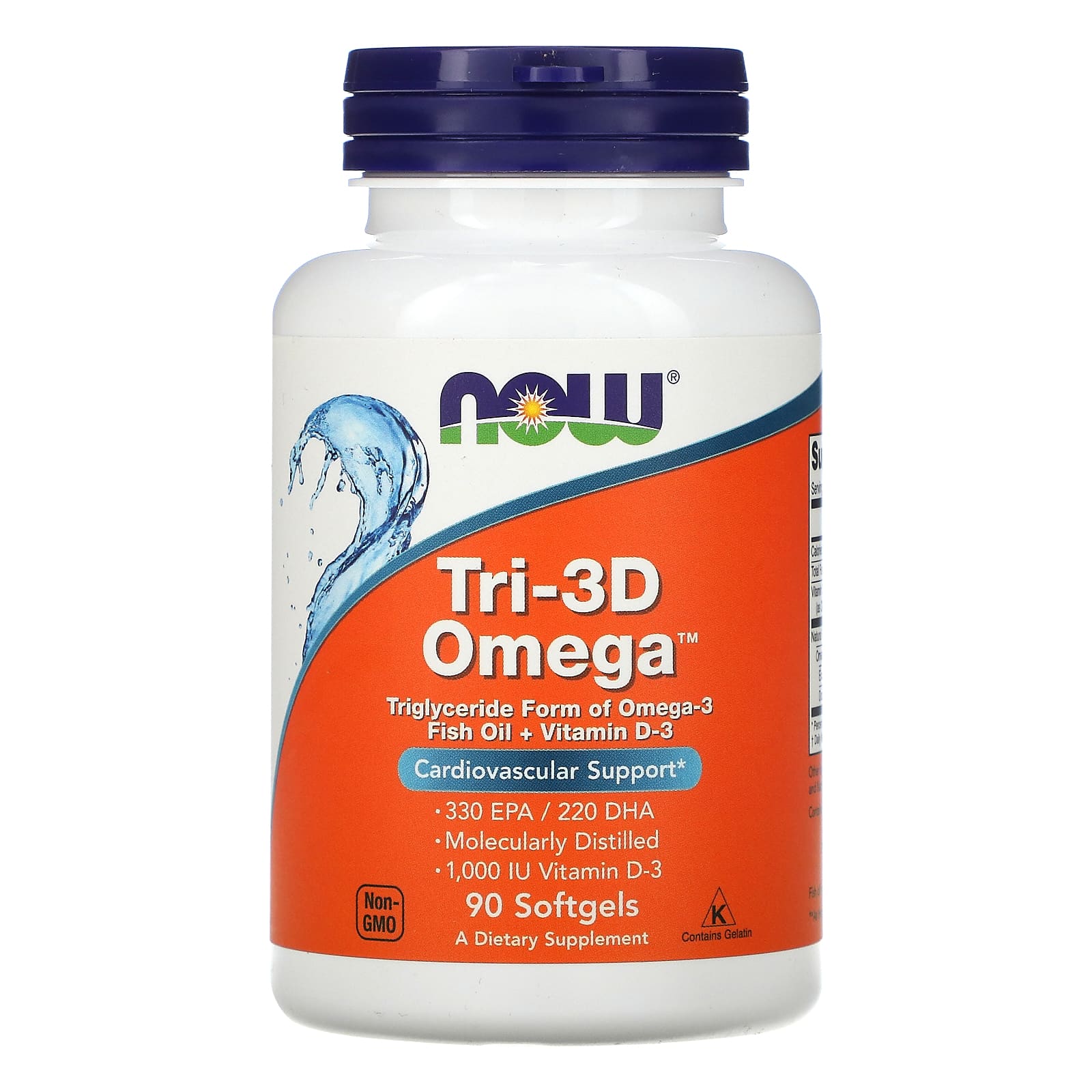 NOW Foods, Tri-3D Omega, 330 EPA / 220 DHA, 90 Softgels - Image 1