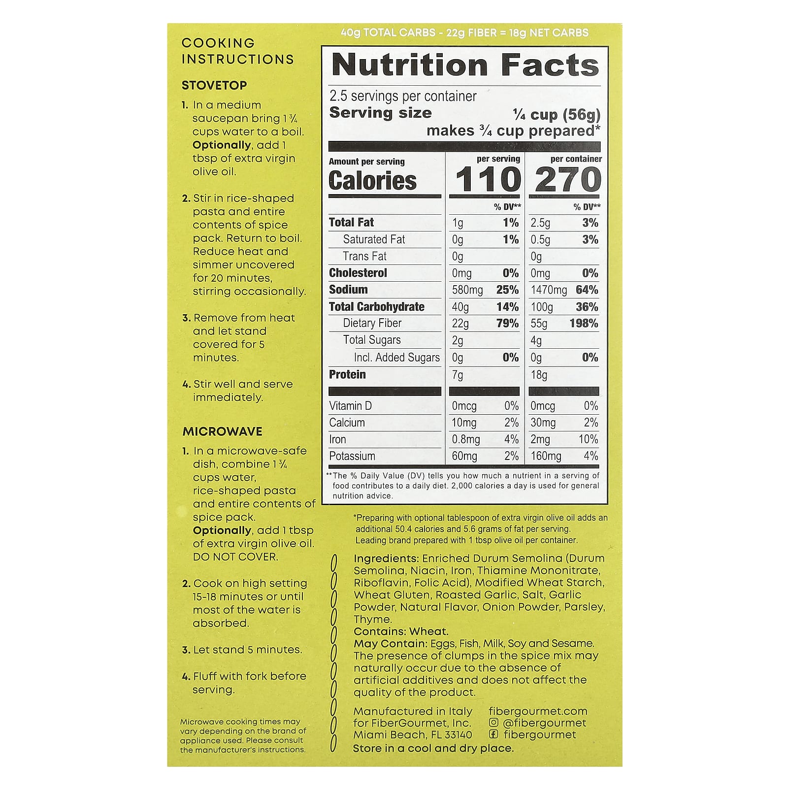 Low-Calorie Garlic & Herb Riced Pasta by Fiber Gourmet, 5 oz (141 g) - Image 2