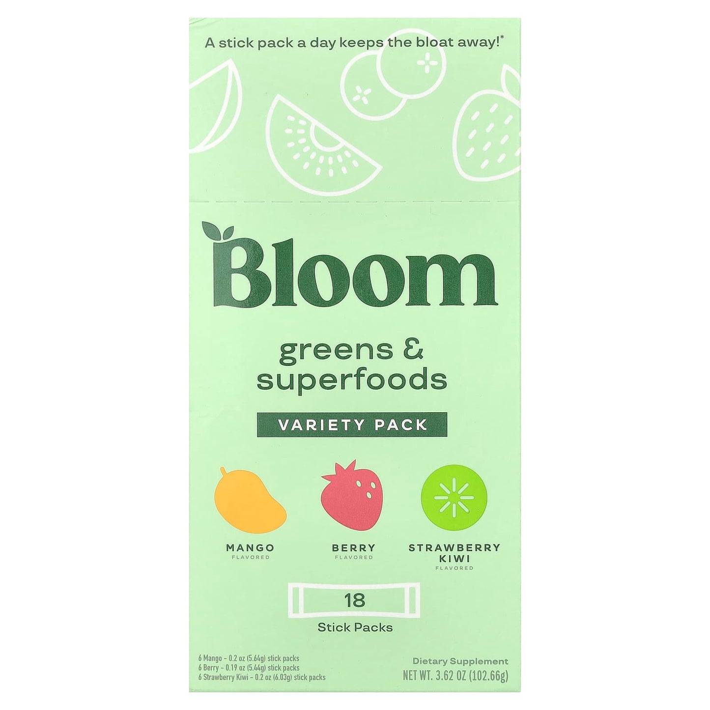 Bloom Greens & Superfoods Variety Pack - 18 Stick Packs, 3.6 oz - Image 1