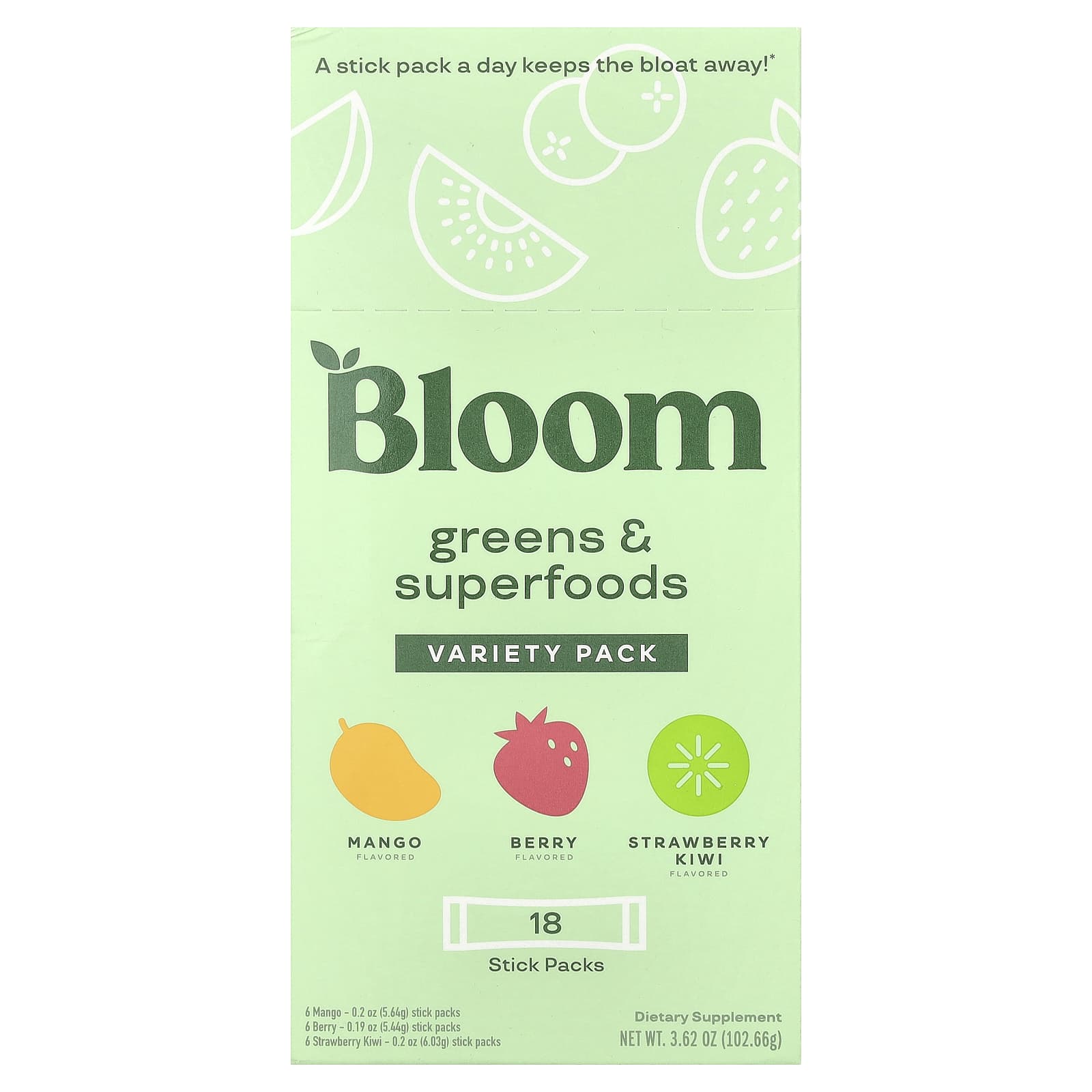 Bloom Greens & Superfoods Variety Pack - 18 Stick Packs, 3.6 oz - Image 1