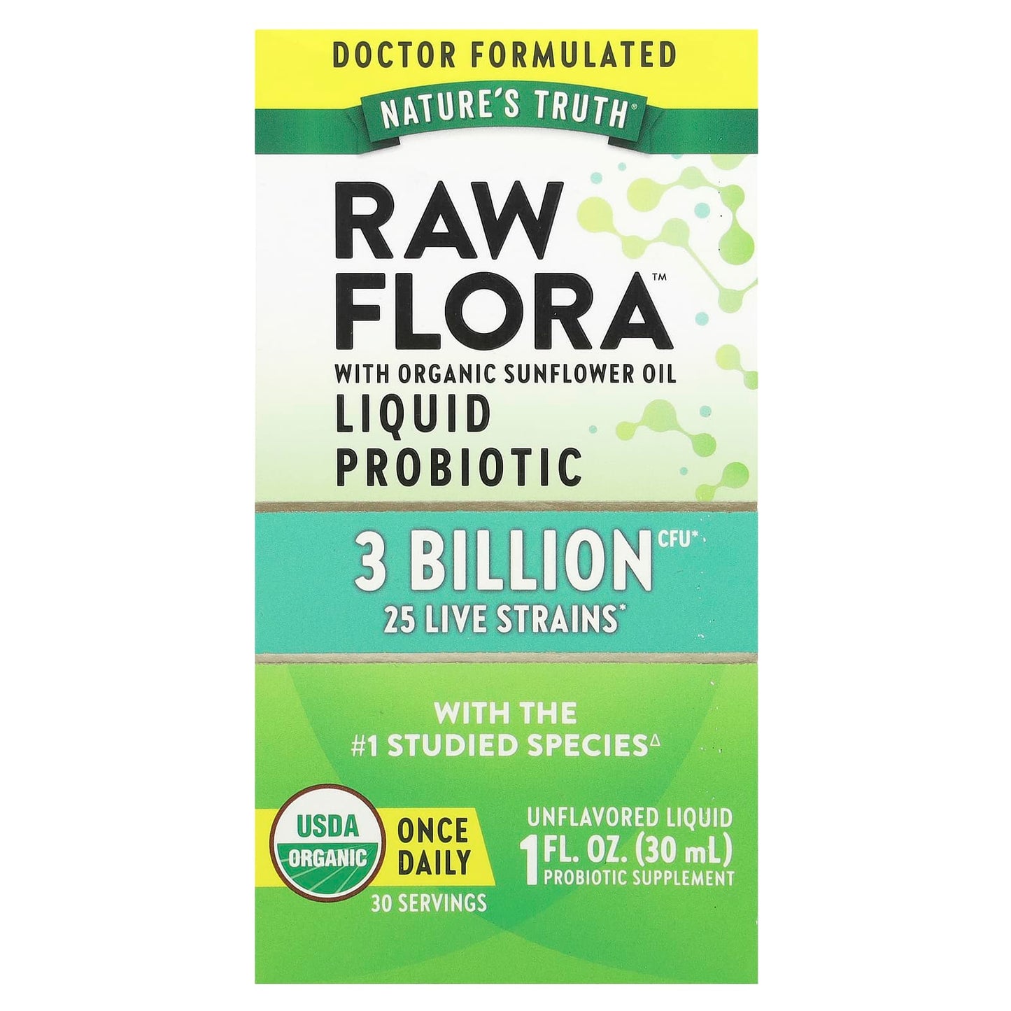 Nature's Truth, Raw Flora™ Liquid Probiotic, Unflavored, 3 Billion CFU, 1 fl oz (30 ml) - Image 1