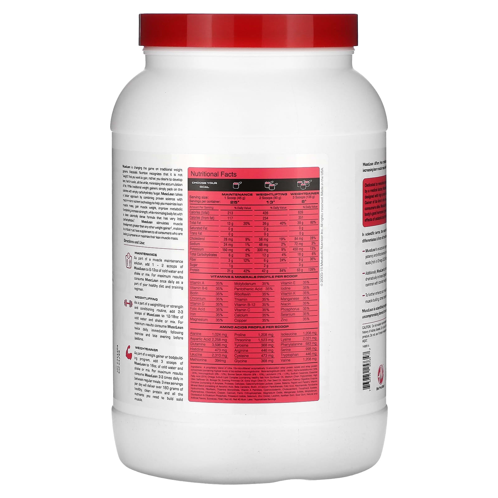 Metabolic Nutrition, MuscLean, Lean Muscle Weight Gainer, Strawberry Milkshake, 2.5 lb - Image 2
