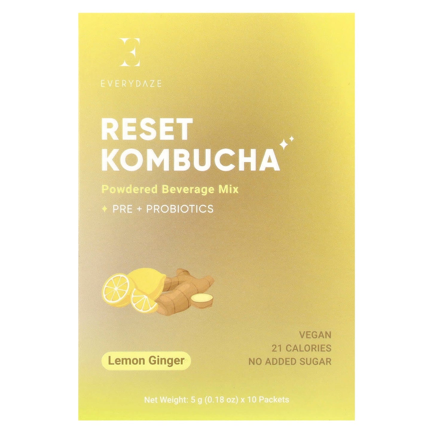 Everydaze Reset Kombucha Powdered Beverage Mix, Lemon Ginger, 10 Packets - Image 1