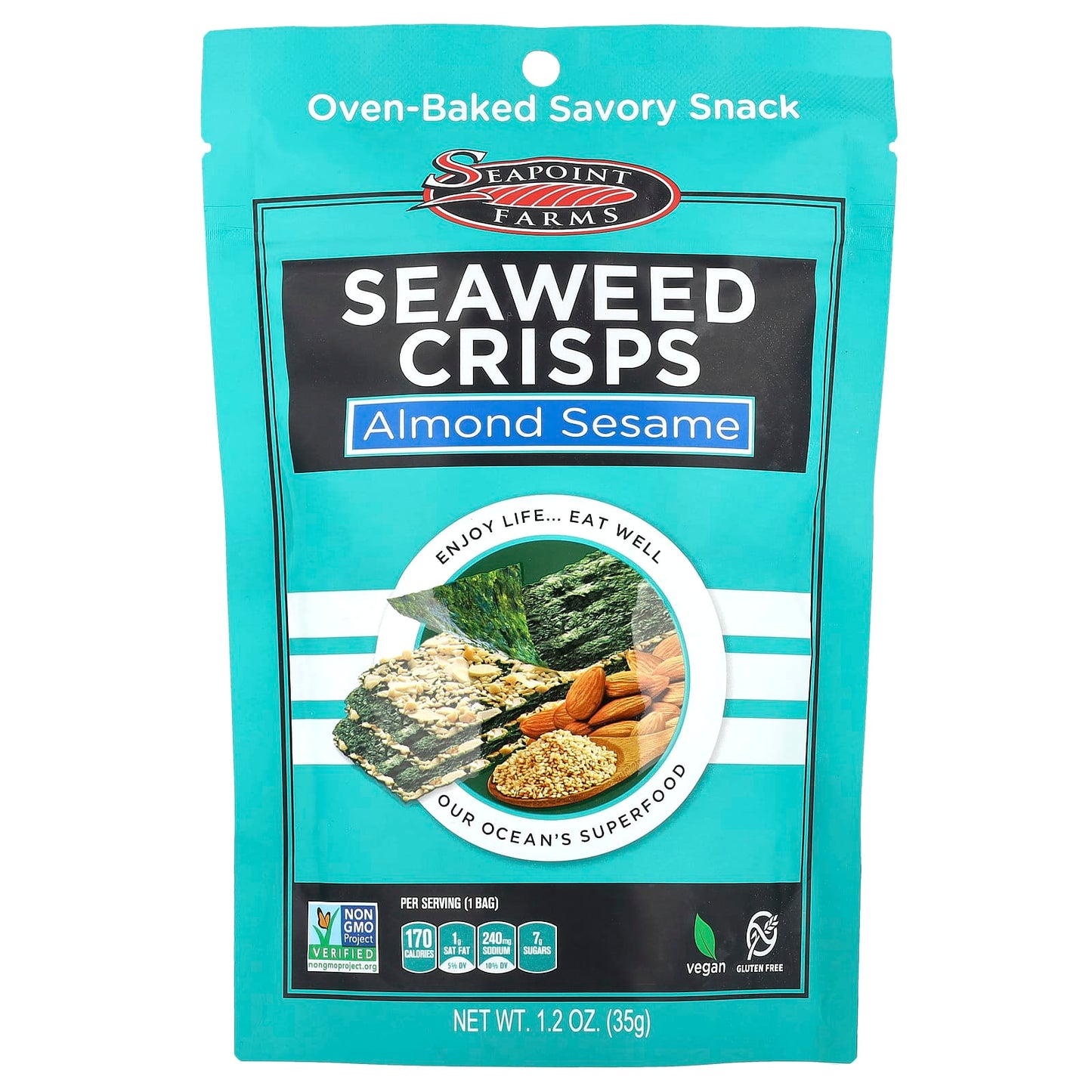 Seapoint Farms, Seaweed Crisps, Almond Sesame, 1.2 oz (35 g) - Image 1
