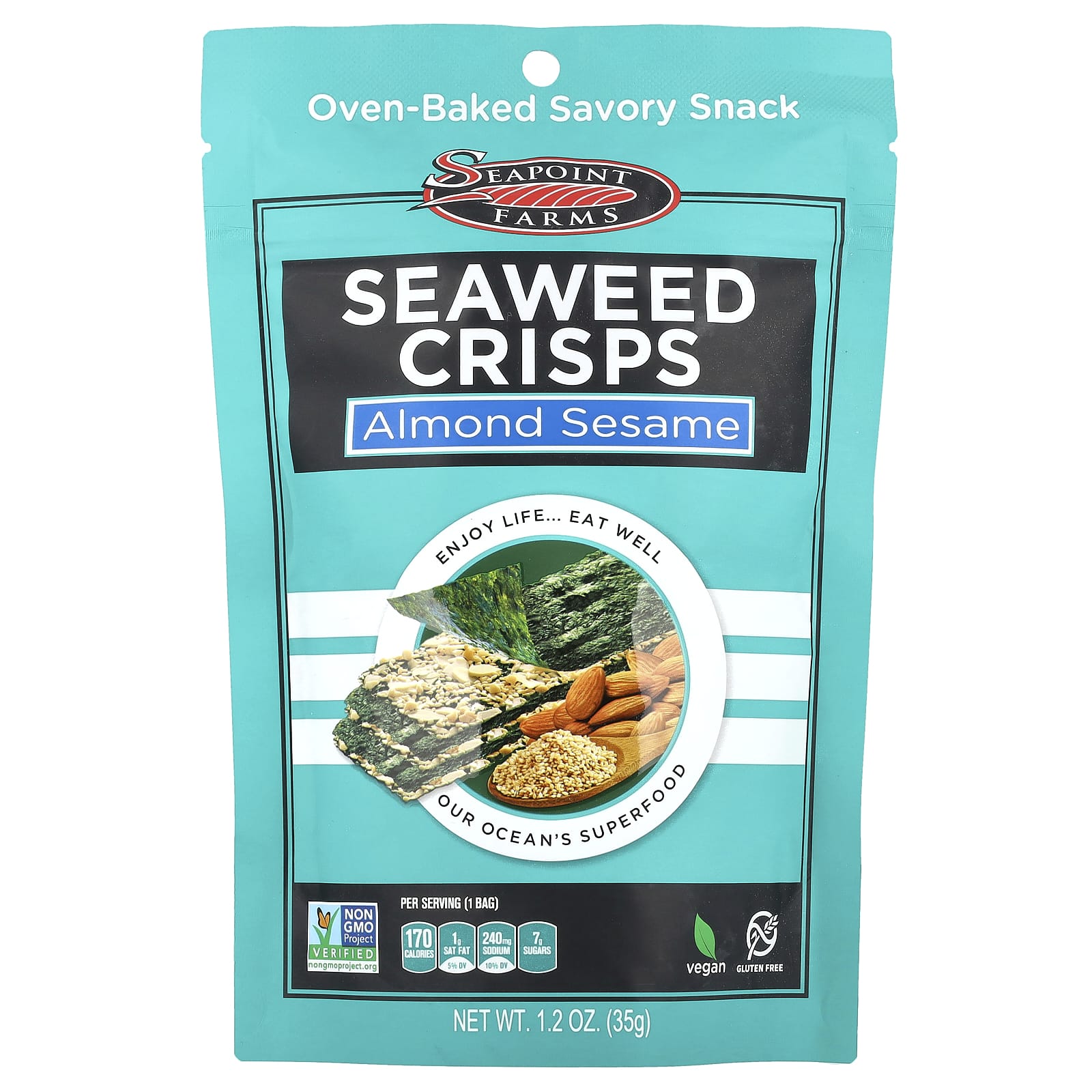 Seapoint Farms, Seaweed Crisps, Almond Sesame, 1.2 oz (35 g) - Image 1