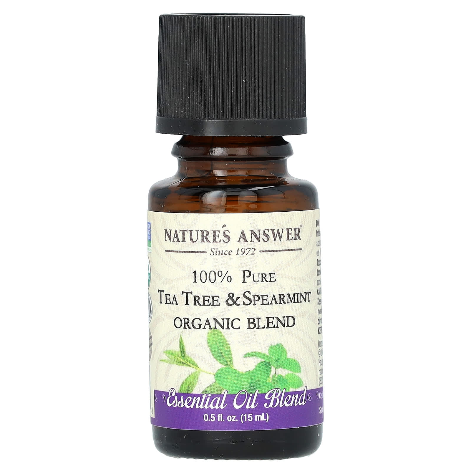 Nature's Answer, 100% Pure Organic Essential Oil Blend, Tea Tree & Spearmint, 0.5 fl oz (15 ml) - Image 1