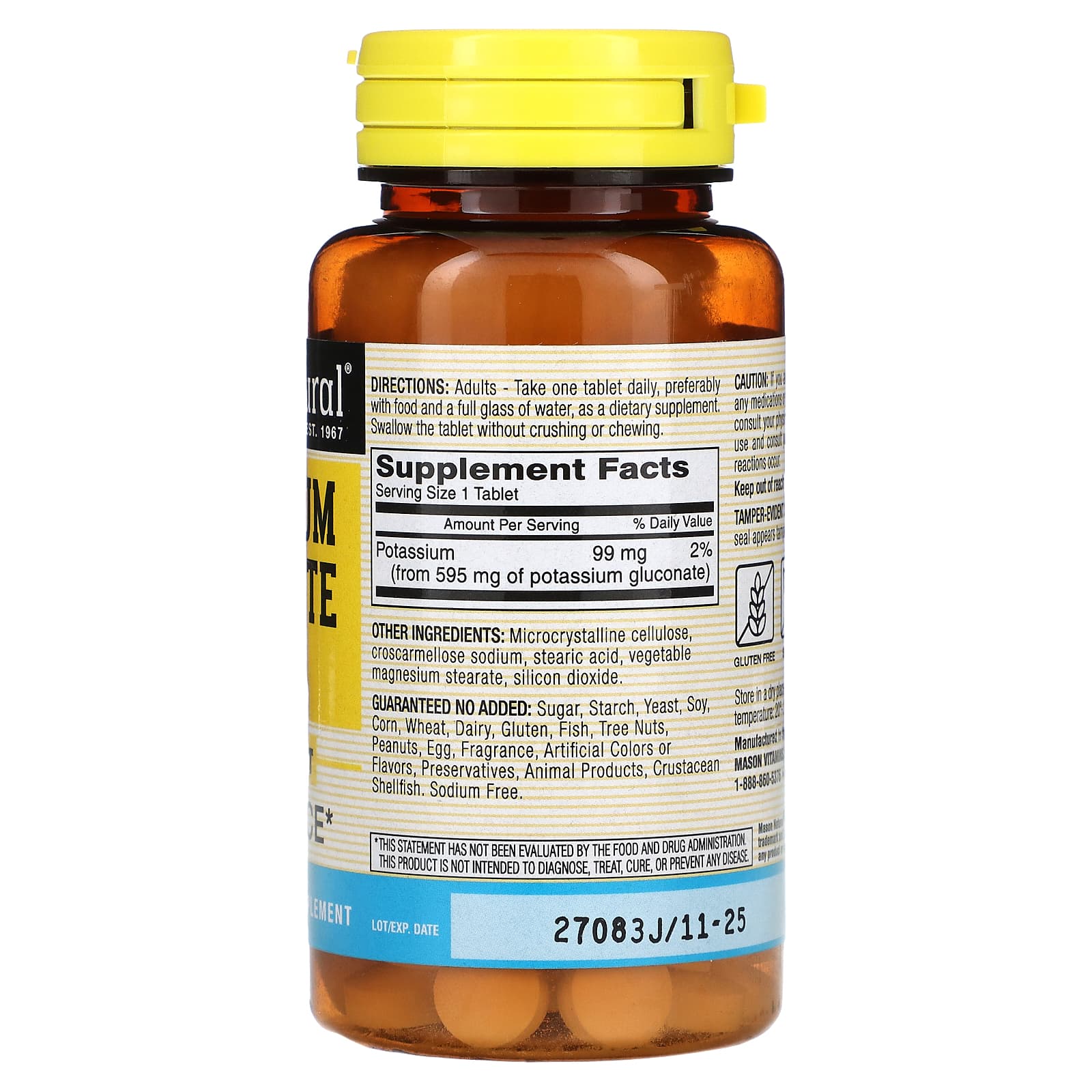 Mason Natural, Potassium Gluconate, 595 mg, 100 Tablets - Image 2