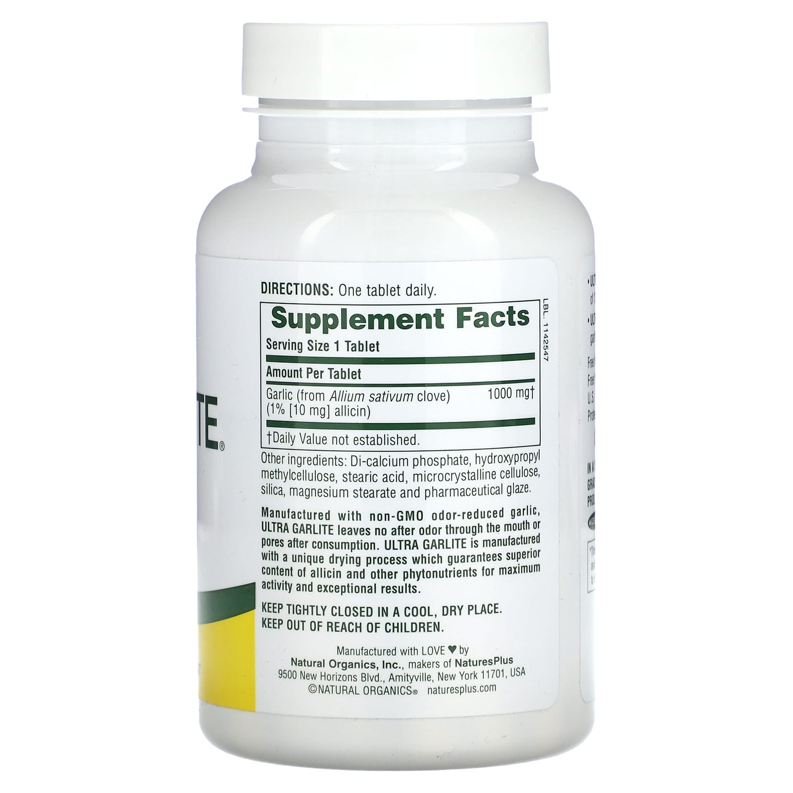 NaturesPlus, Sustained Release Ultra Garlite, 1,000 mg, 90 Tablets - Image 2