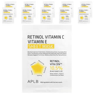 Retinol Vitamin C Vitamin E Beauty Sheet Masks, 10 Sheets, 0.85 fl oz