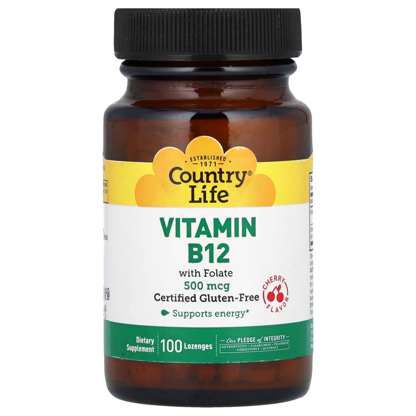 Country Life Vitamin B12 Lozenges with Folate for Energy, 100 Count - Image 1