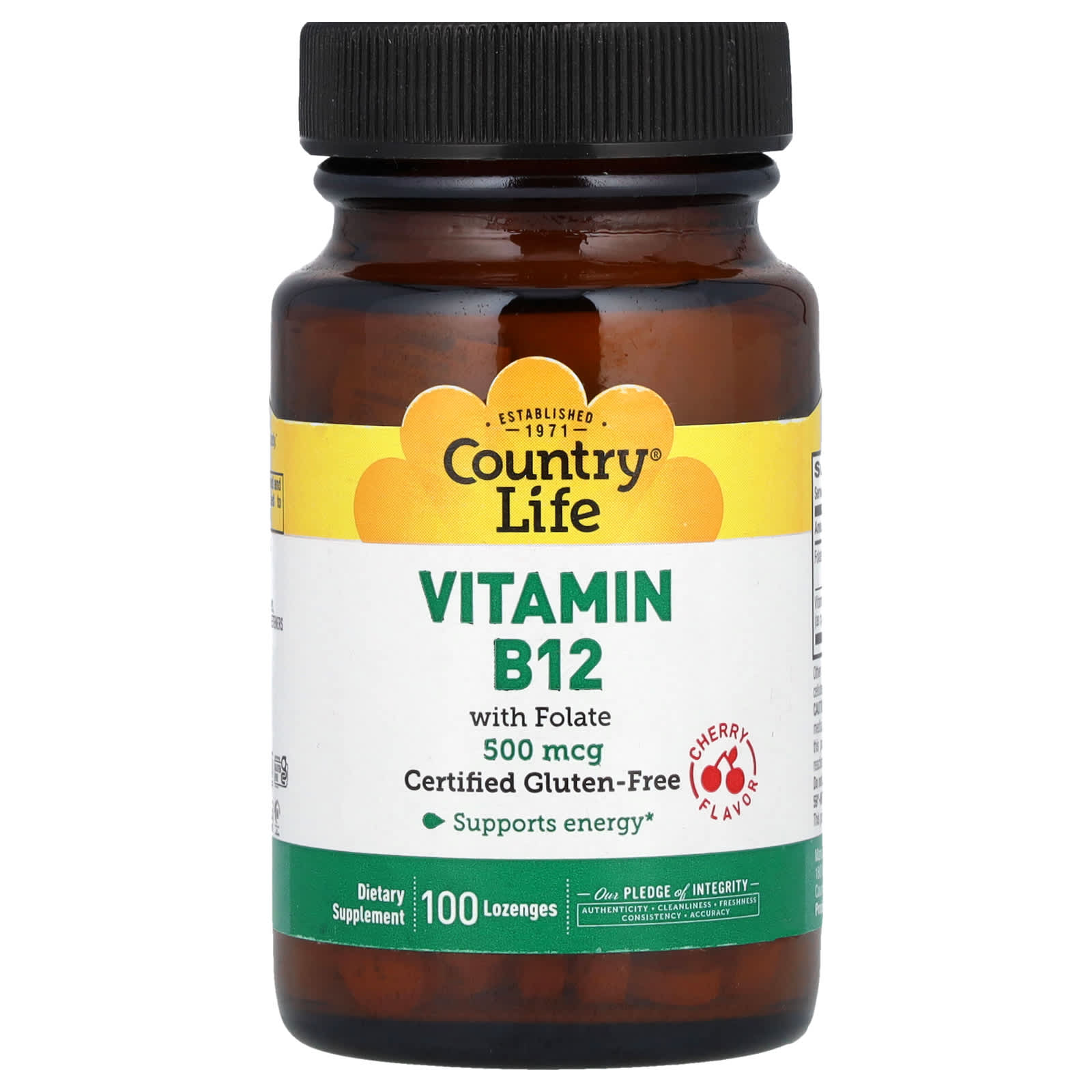 Country Life Vitamin B12 Lozenges with Folate for Energy, 100 Count - Image 1