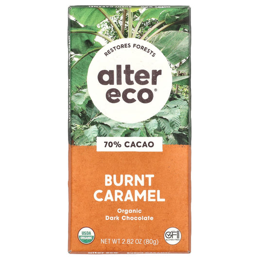 Organic Dark Chocolate Bar with Burnt Caramel, 70% Cacao, 80g - Image 1
