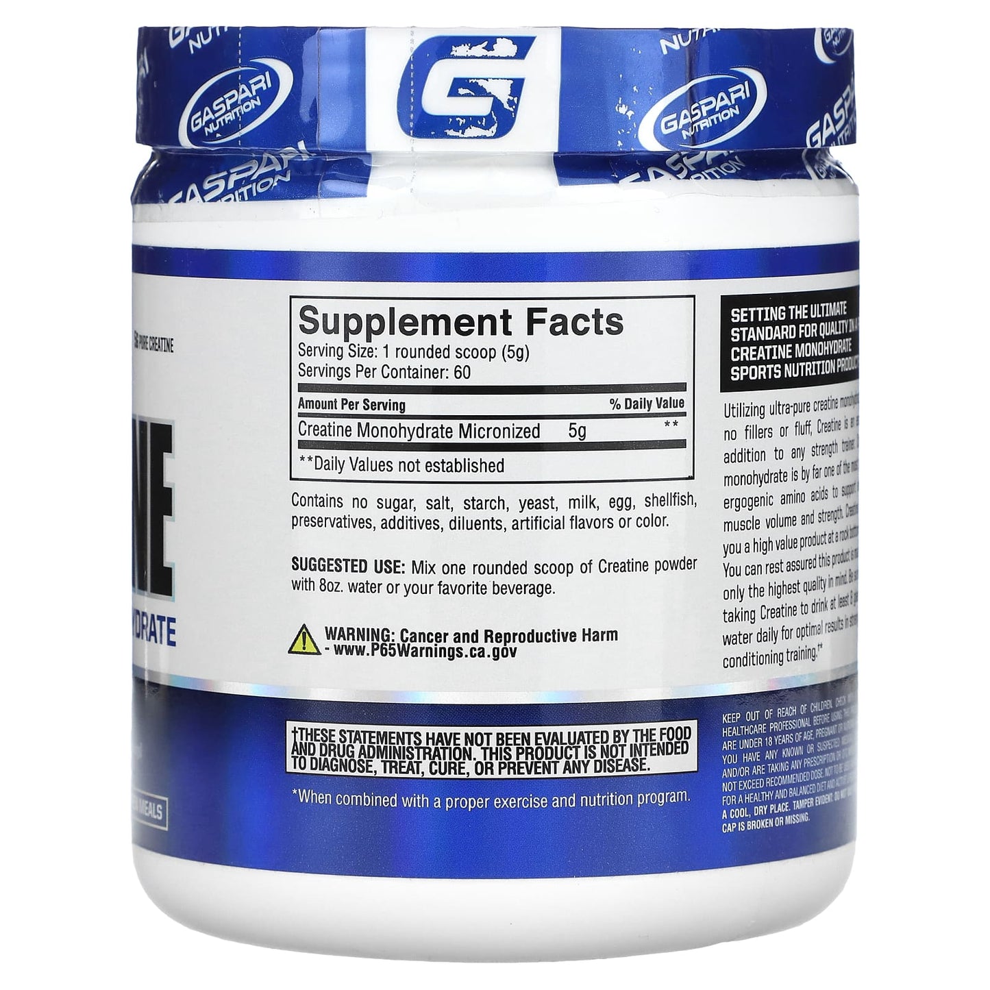 Unflavored Creatine Monohydrate by Gaspari Nutrition, 300g - Image 2