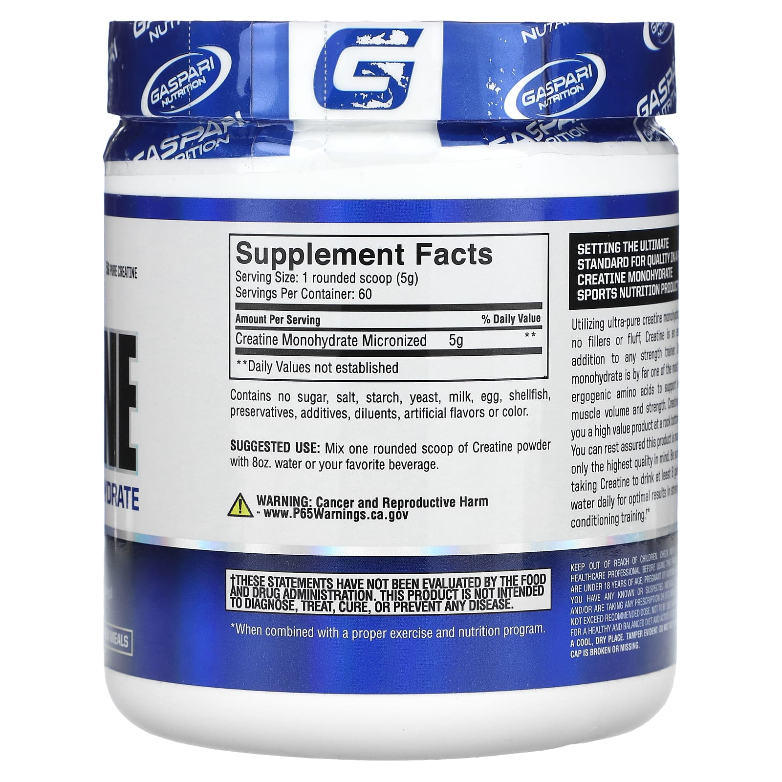 Unflavored Creatine Monohydrate by Gaspari Nutrition, 300g - Image 2