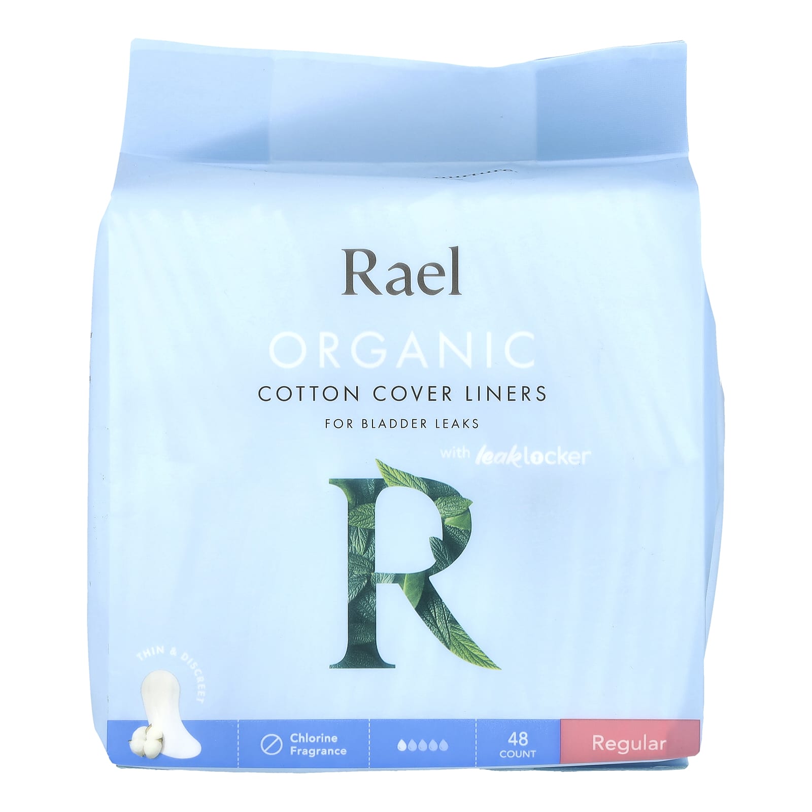 Rael, Organic Cotton Cover Liners, For Bladder Leaks, Regular, 48 Count - Image 1