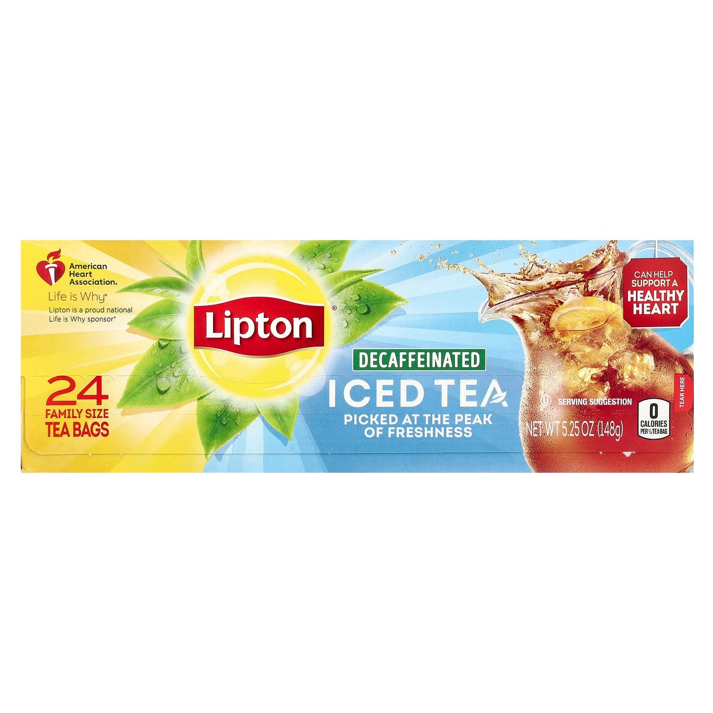 Lipton, Iced Black Tea, Decaffeinated, 24 Family Size Tea Bags, 5.25 oz (148 g) - Image 1