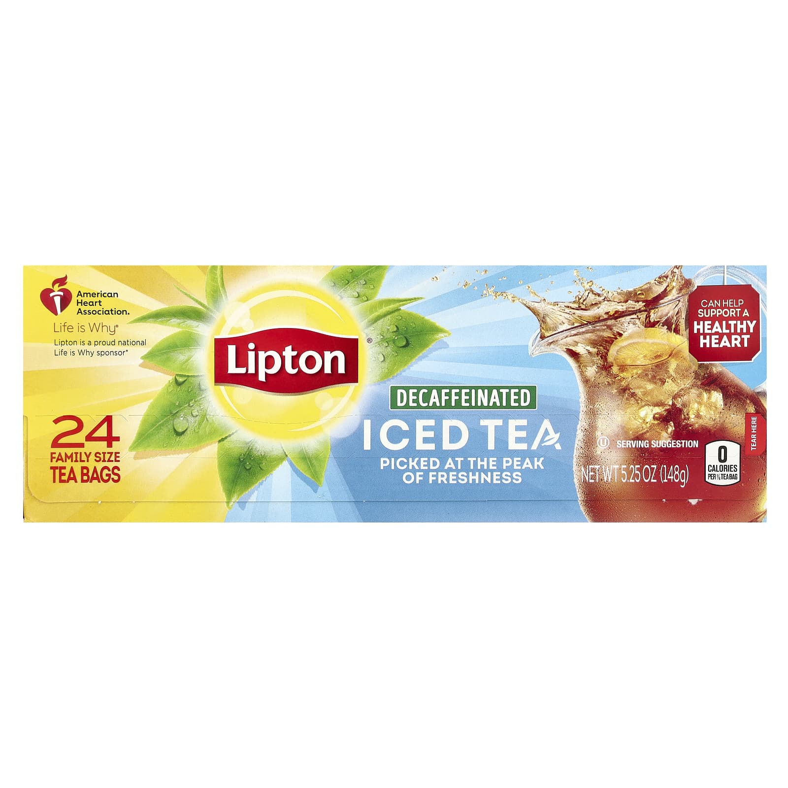 Lipton, Iced Black Tea, Decaffeinated, 24 Family Size Tea Bags, 5.25 oz (148 g) - Image 1