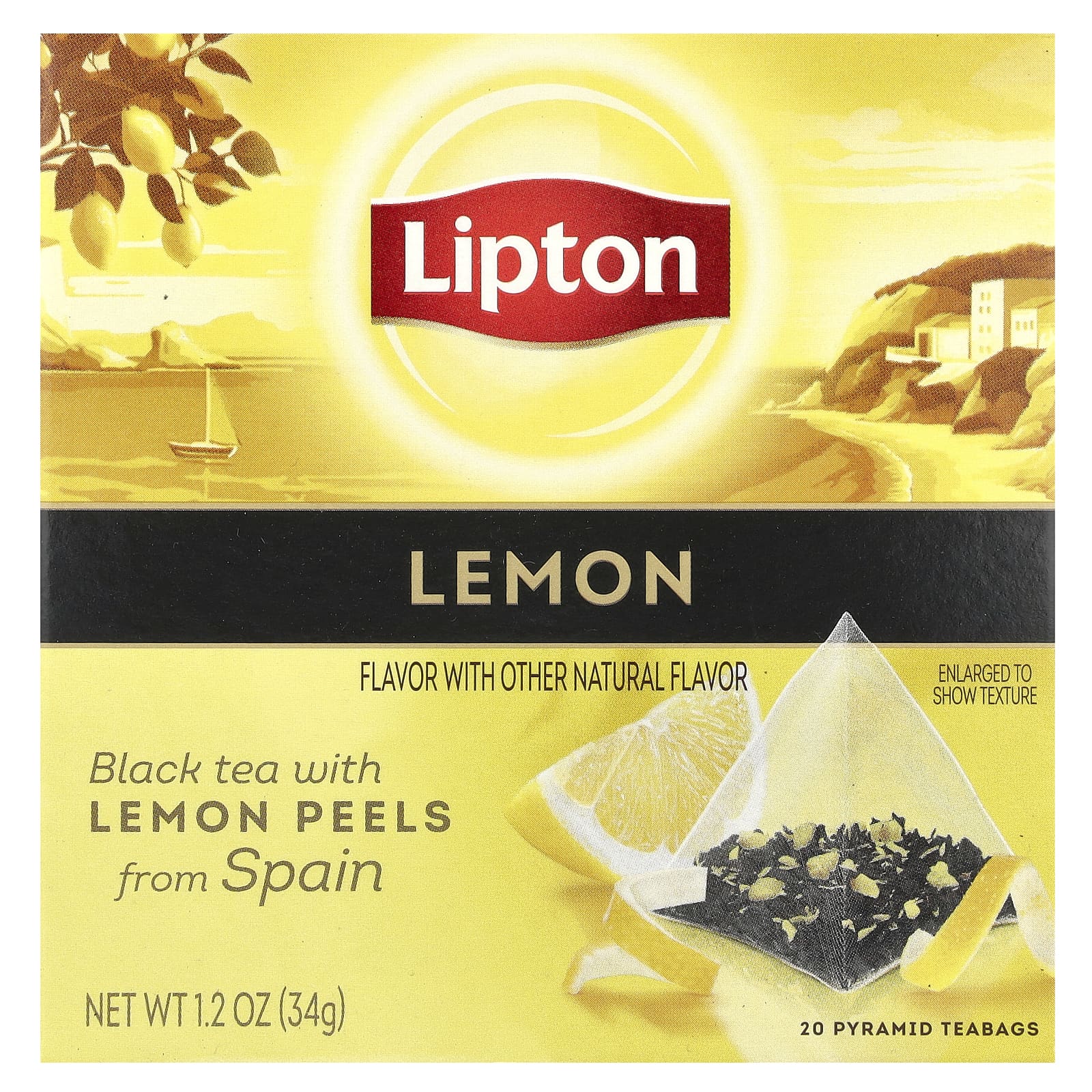 Lipton, Lemon Black Tea, 20 Pyramid Teabags, 1.2 oz (34 g) - Image 1