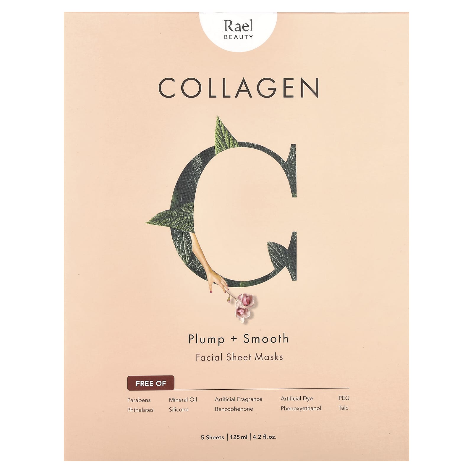 Rael, Beauty, Collagen Facial Beauty Sheet Masks, 5 Sheets, 0.84 fl oz (25 ml) Each - Image 2