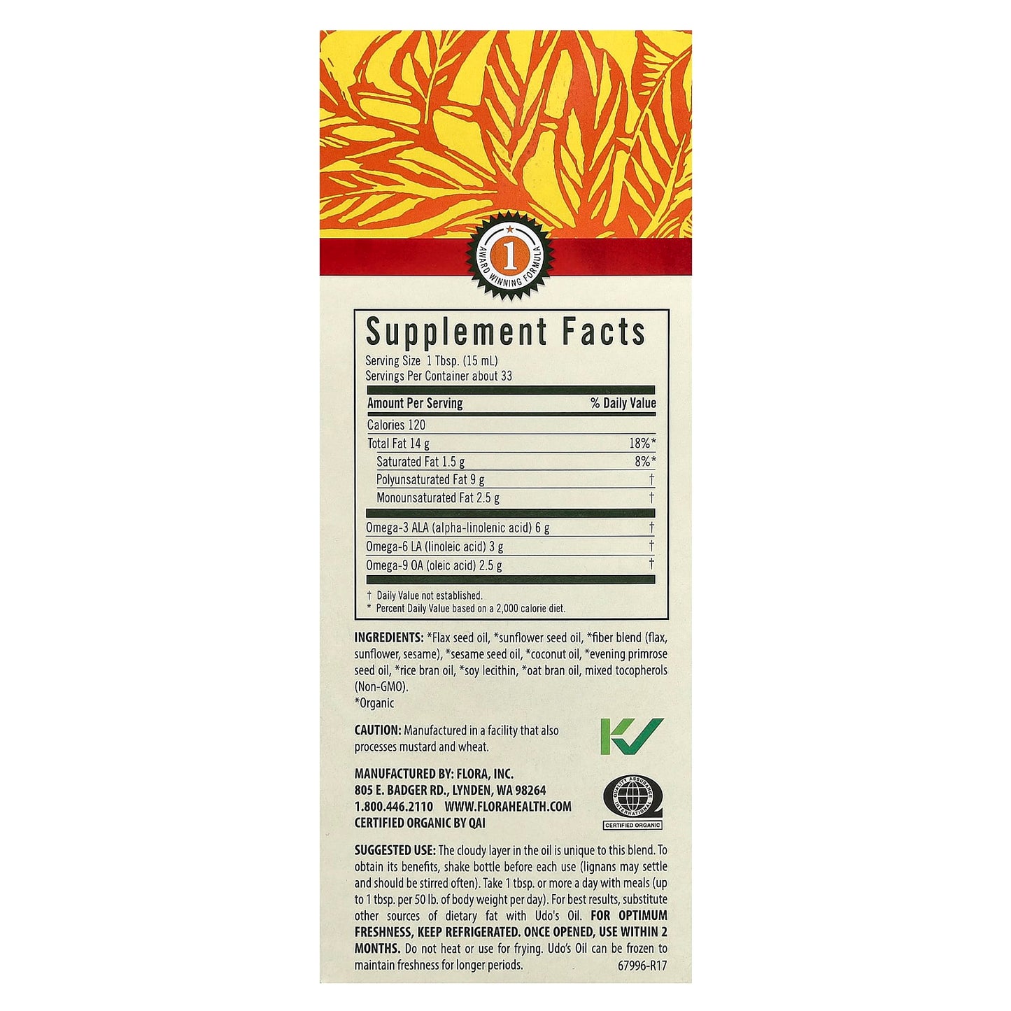 Flora Udo's Choice Organic Omega 3 6 9 Blend, 17 fl oz (500 ml) - Image 2