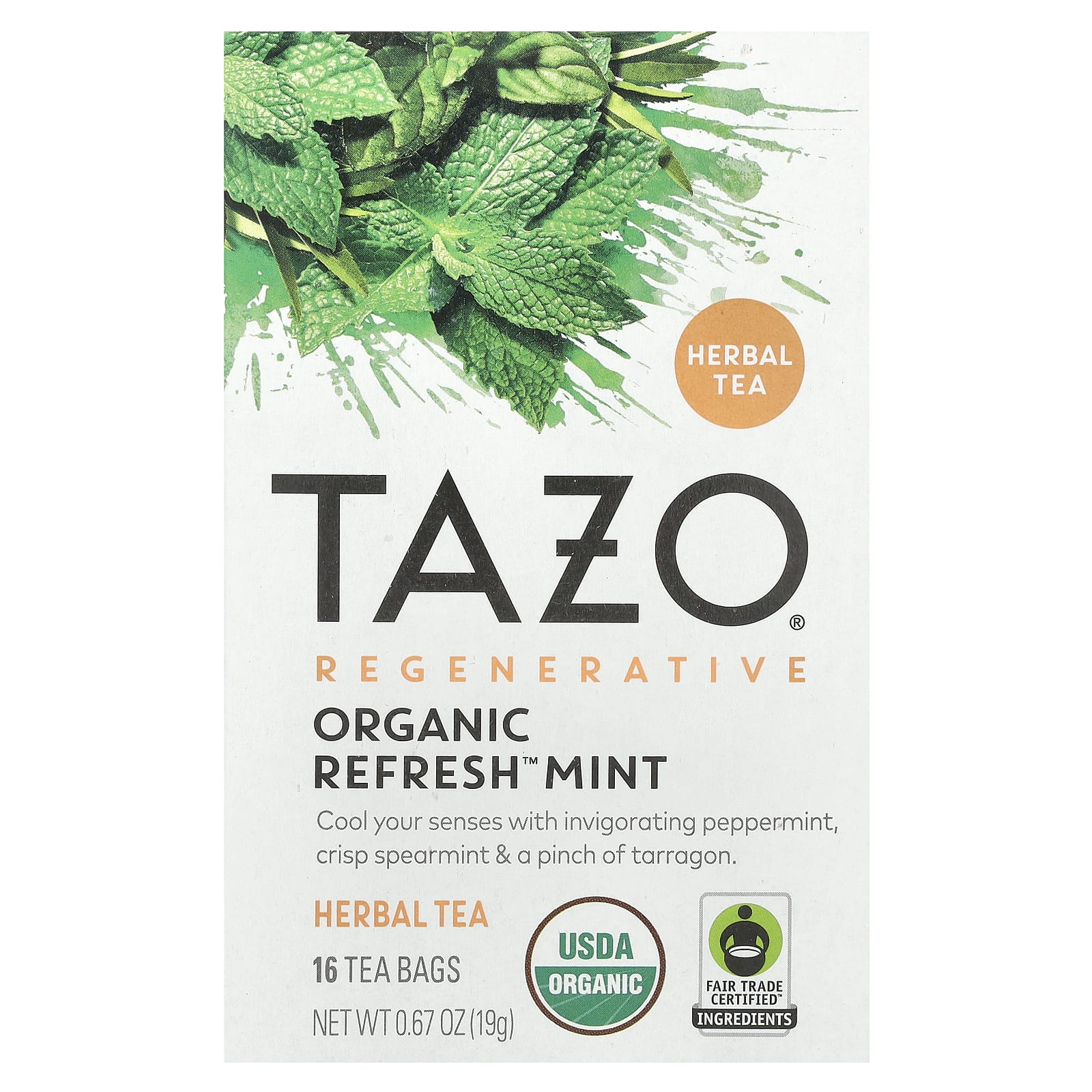 TAZO, Regenerative, Herbal Tea, Organic Refresh Mint, Caffeine Free, 16 Tea Bags, 0.67 oz (19 g) - Image 1