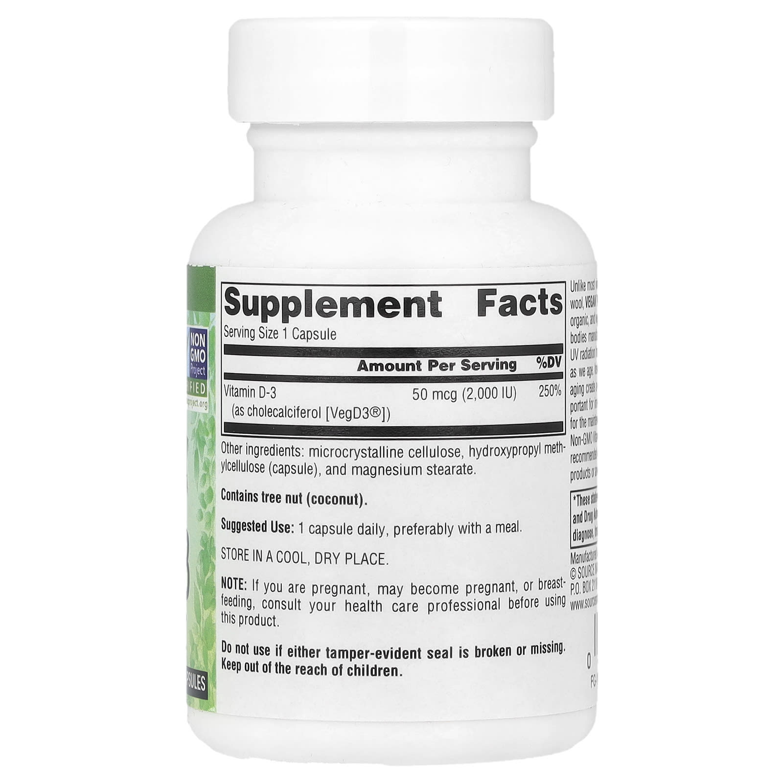 Source Naturals, Vegan True®, Non-GMO Vitamin D3, 50 mcg (2,000 IU), 60 Vegan Capsules - Image 2