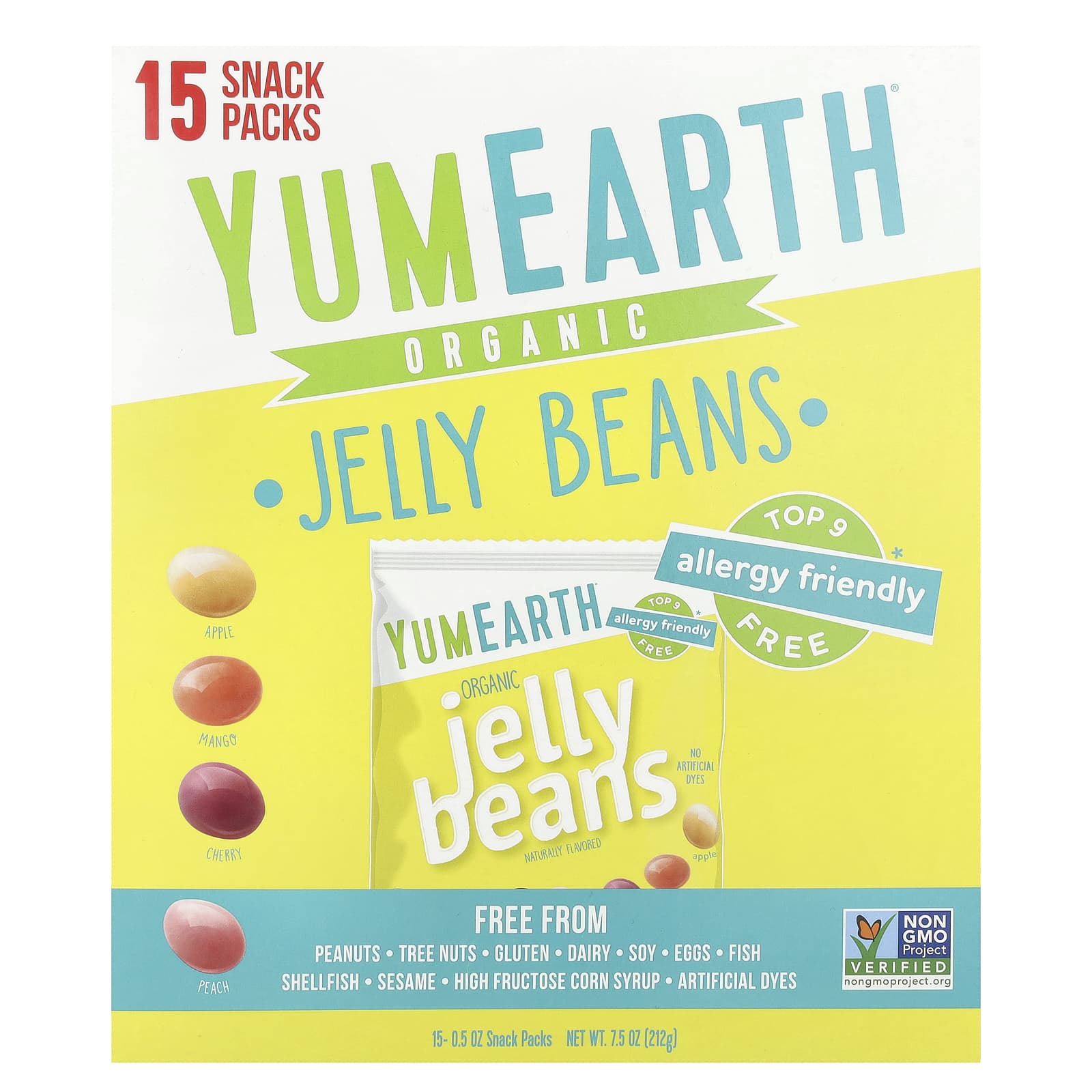 YumEarth, Organic Jelly Beans, 15 Snack Packs, 0.5 oz (14 g) Each - Image 1