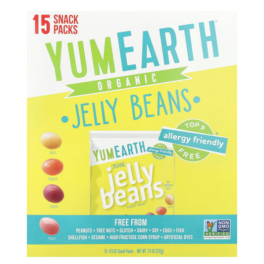 YumEarth, Organic Jelly Beans, 15 Snack Packs, 0.5 oz (14 g) Each - Image 1