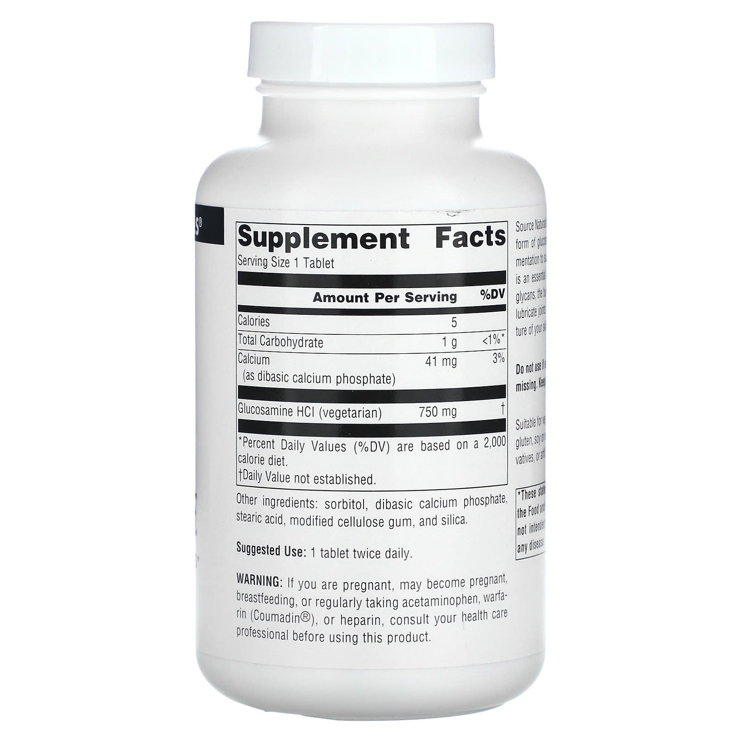 Source Naturals, Vegetarian Glucosamine, 750 mg, 120 Tablets - Image 2
