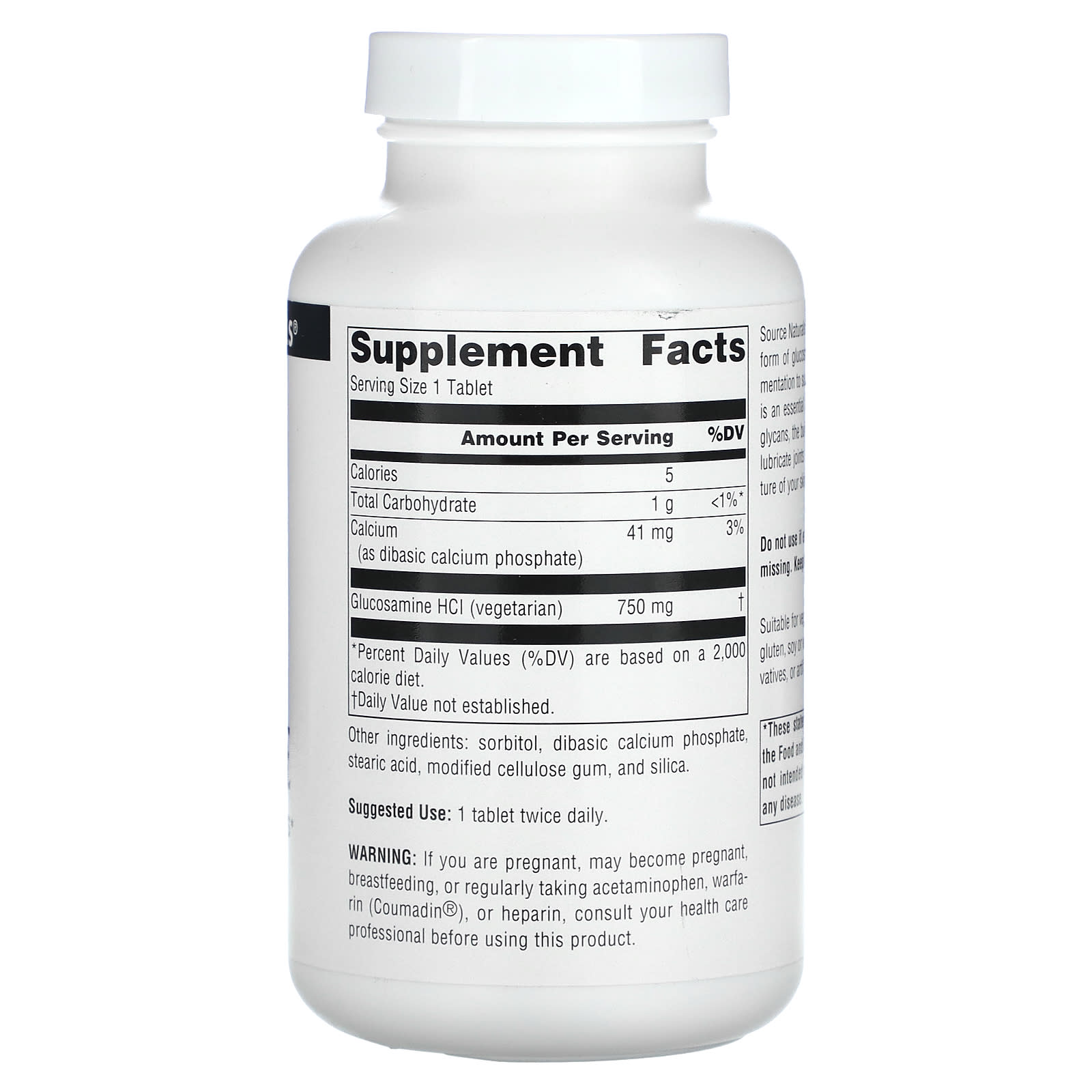 Source Naturals, Vegetarian Glucosamine, 750 mg, 120 Tablets - Image 2