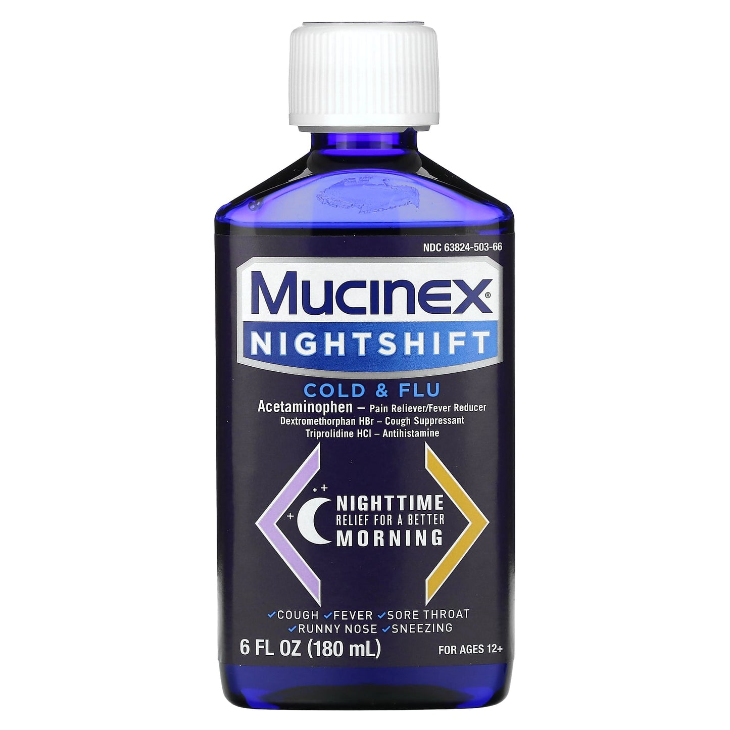 Mucinex, Nightshift, Cold & Flu, For Ages 12+, 6 fl oz (180 ml) - Image 1