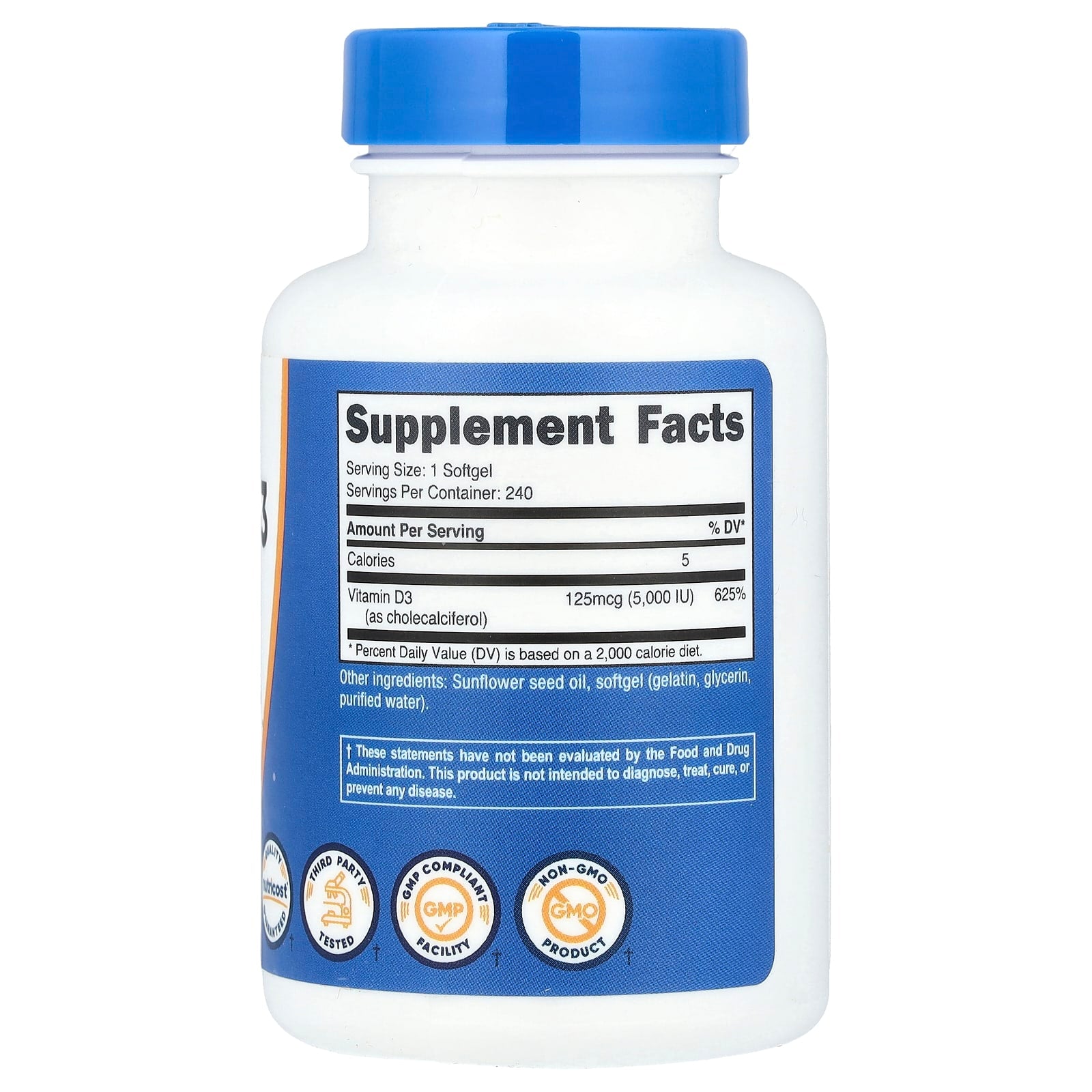 Nutricost, Vitamin D3, 125 mcg (5,000 IU), 240 Softgels - Image 2