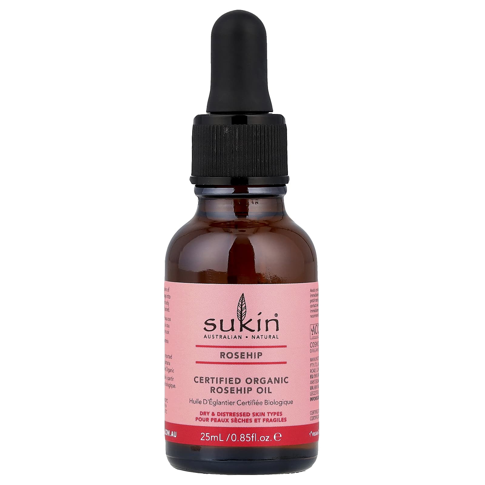 Sukin, Certified Organic Rosehip Oil, Dry & Distressed Skin Types, 0.85 fl oz (25 ml) - Image 1