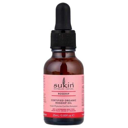 Sukin, Certified Organic Rosehip Oil, Dry & Distressed Skin Types, 0.85 fl oz (25 ml) - Image 1