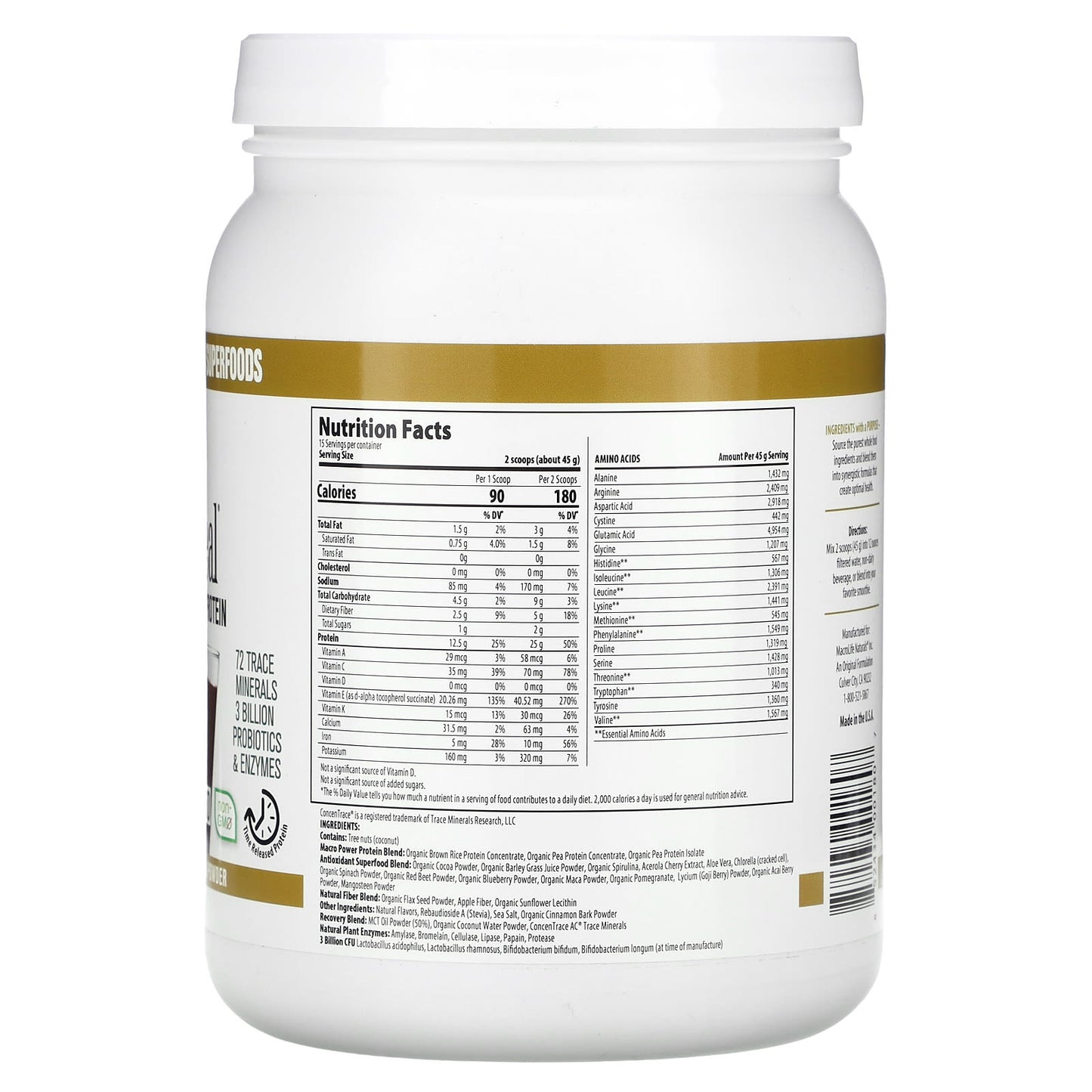Macrolife Naturals, MacroMeal, Ultimate Protein Powder, Chocolate, 23.8 oz (675 g) - Image 2