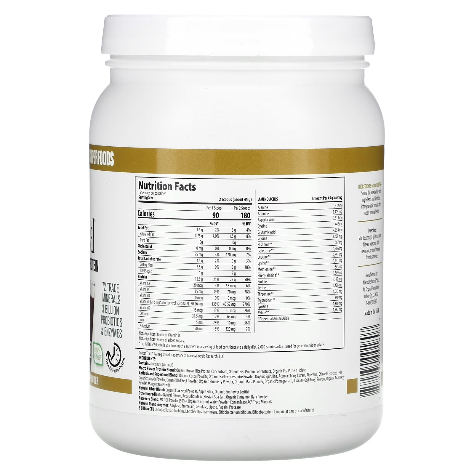 Macrolife Naturals, MacroMeal, Ultimate Protein Powder, Chocolate, 23.8 oz (675 g) - Image 2