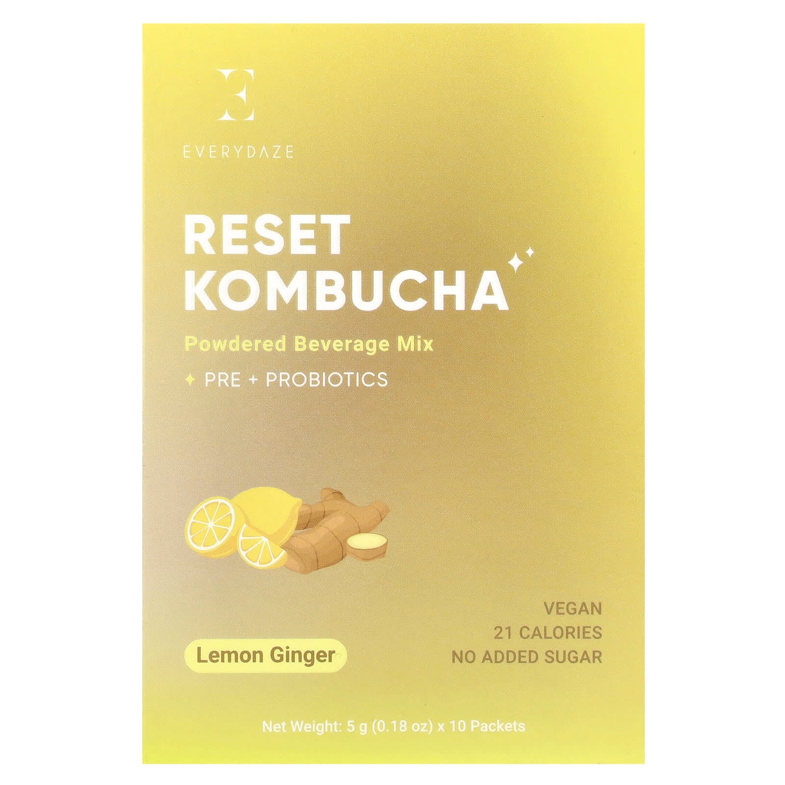 Everydaze Reset Kombucha Powdered Beverage Mix, Lemon Ginger, 10 Packets - Image 1