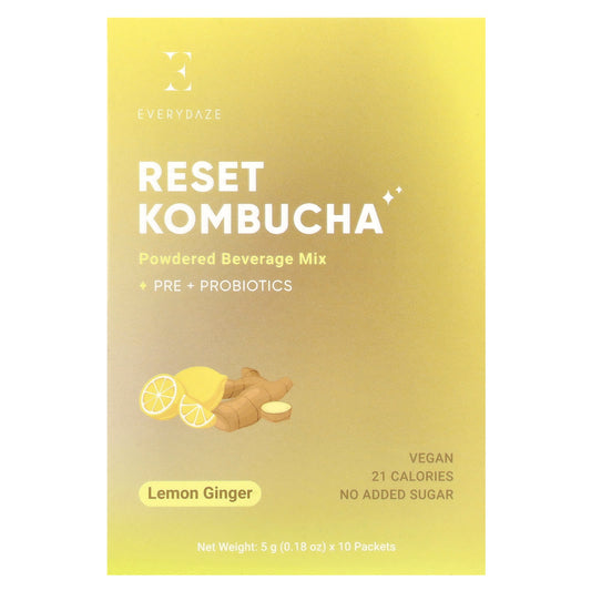 Everydaze Reset Kombucha Powdered Beverage Mix, Lemon Ginger, 10 Packets - Image 1