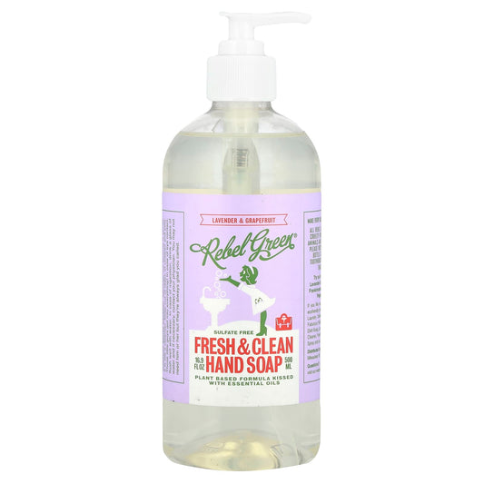 Rebel Green, Fresh & Clean Hand Soap, Lavender & Grapefruit, 16.9 fl oz (500 ml) - Image 1