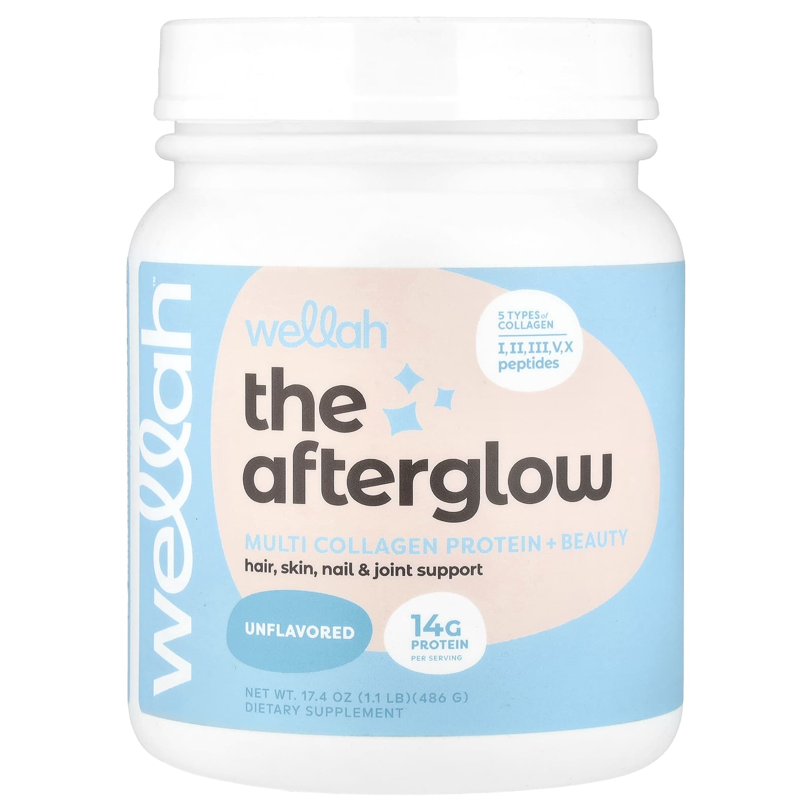 Wellah, The Afterglow, Multi Collagen Protein + Beauty, Unflavored, 1.1 lb (486 g) - Image 1